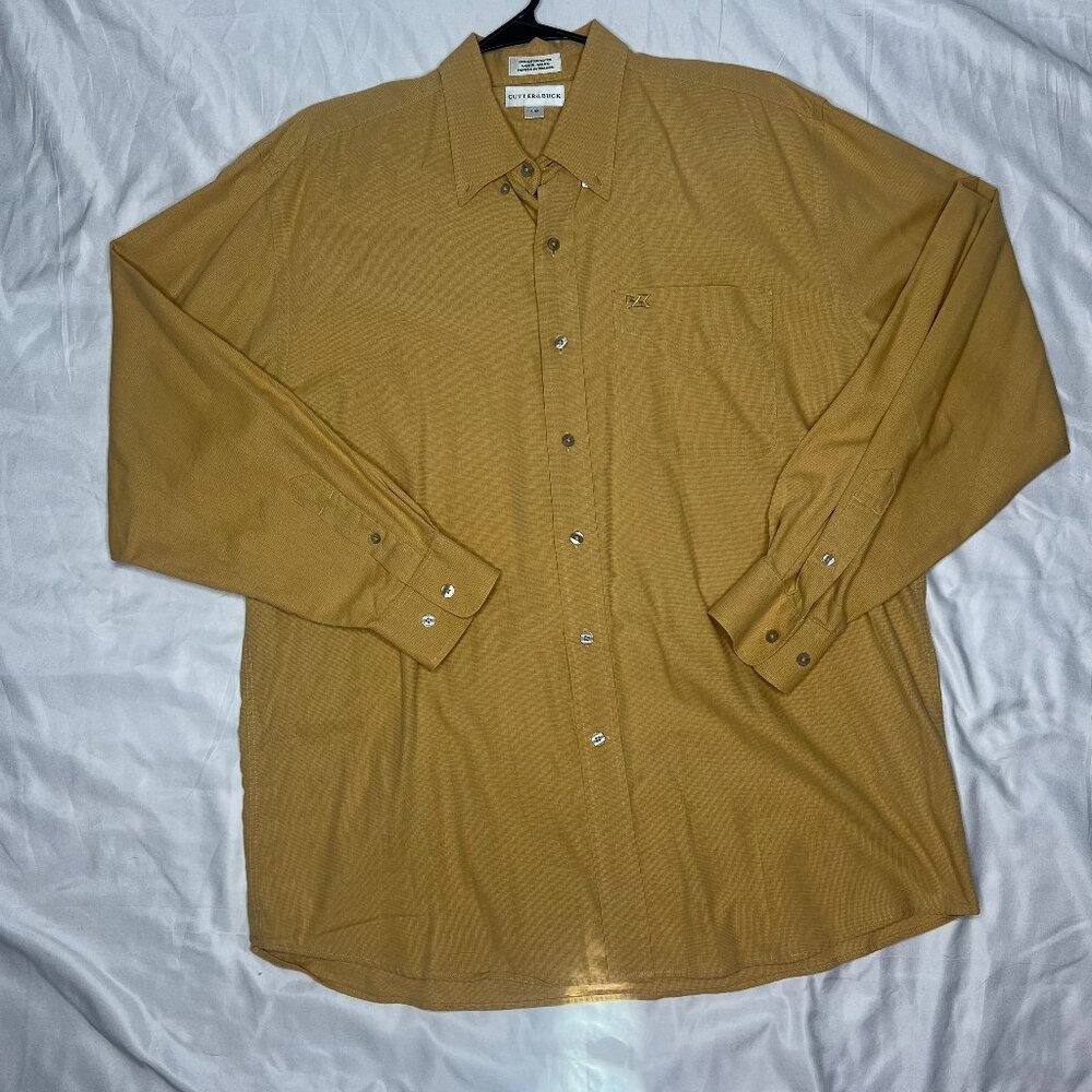 Cutter & Buck Button Down 100% Cotton Mens Mustard Shirt Size L, Large.